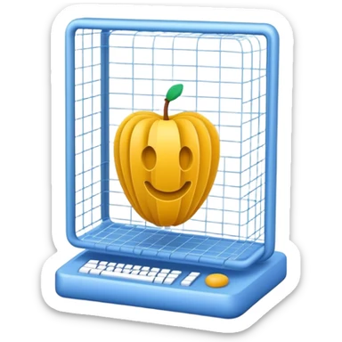 Create an emoji for 3D visualization and modeling. Show a 3D object with wireframe lines and a 3D modeling tool interface. Use modern, professional colors. Do not include any emojis or smiley faces. Make the background transparent. sticker