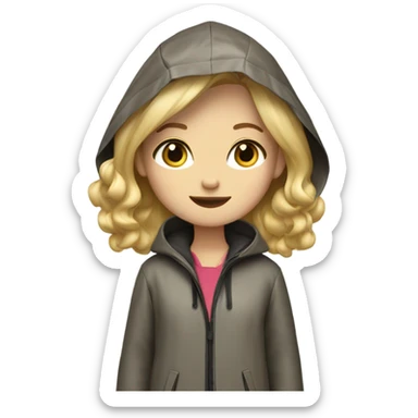 Blonde hair girl stands at full height wearing a raincoat leopard color sticker