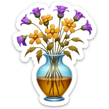 dead wilted flowers hanging in a vase sticker