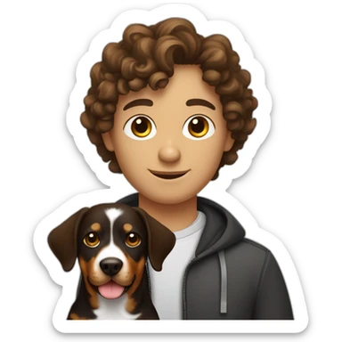 Russian programmer with curly brown hair with dog Entlebucher zennenhund sticker