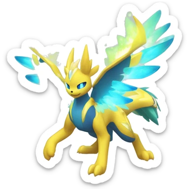 Celestial Powerful Shiny-Crystallic Colorful Vibrant Colors Flying Advanced Zeraora-Aurorus-Fakémon-Legendary-Pokémon-Creature Full Body sticker