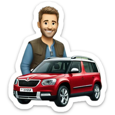 Man with the car “Skoda Yeti” sticker