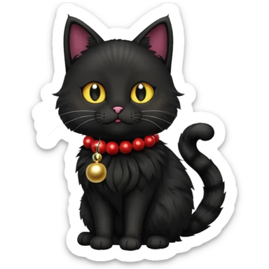 black cat wearing a jingle bell necklace full body sticker