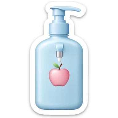 soft plastic bottle with rounded edges and a flip-top or pump cap, filled with creamy white lotion, gentle ergonomic shape, pastel-toned white pale blue or soft pink, no label, no baby, no extras, closed bottle, apple emoji style, soft lighting, subtle shadows, transparent background, emoji scale sticker