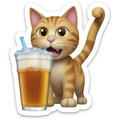 cat drinking soda out of a stanley  sticker