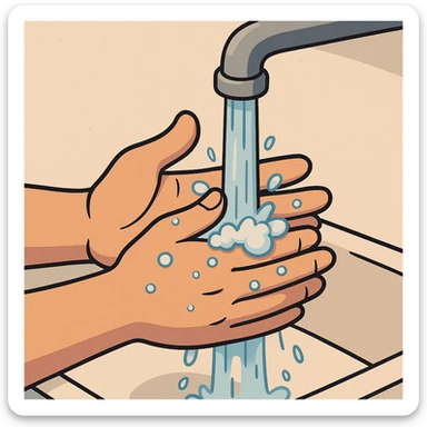clear and simple illustration of hands under running water sticker