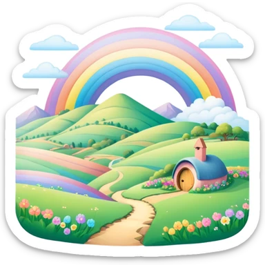  pastel rainbow hobbit easter landscape  sticker
