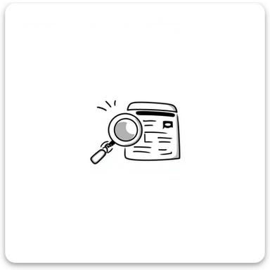 hand-drawn doodle of a magnifying glass examining a digital interface, simple and clear, Notion-style sticker