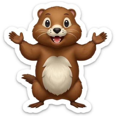  A crazy beaver is standing on its hind legs with its front paws stretched out in front of it. It has a brown fur coat with white fur around its eyes and nose. mouth is open, revealing sharp teeth. More craziness sticker
