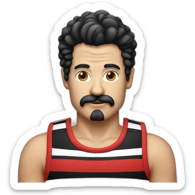 manozzy osbourne with long moustache and striped black and red tank top sticker