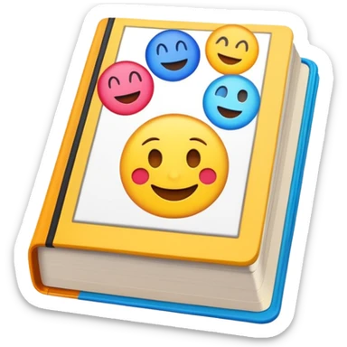 A textbook with the word 'emoji' written on the cover sticker