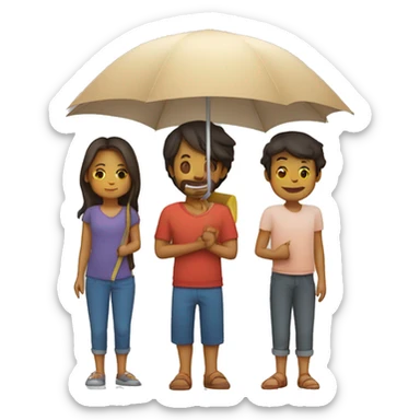 familia protegida por una sombrilla  sticker