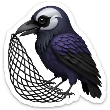 A raven getting caught by a handheld net sticker