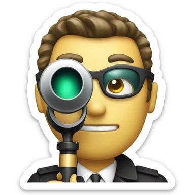 Secret agent with a spyglass reviewing code sticker