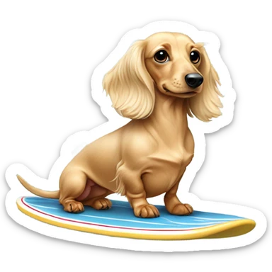 Long haired miniature dachshund cream colour on surfboard sticker