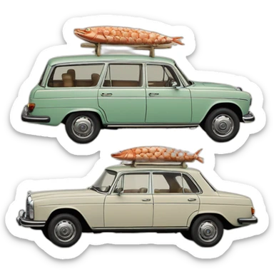 trip around galicia in a old mercedes benz w115 seafood sticker
