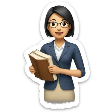 asian female teacher holding books sticker