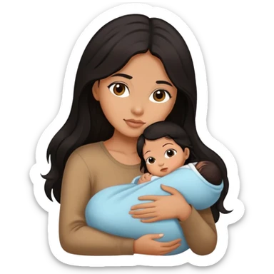 I want a girl with long dark brown hair holding a new born baby with black hair sticker