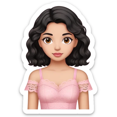 A girl with morena skin tone and black wavy hair wearing pink lace top sticker