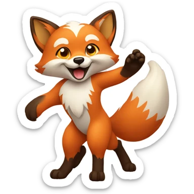 fox greeting with waving paws sticker