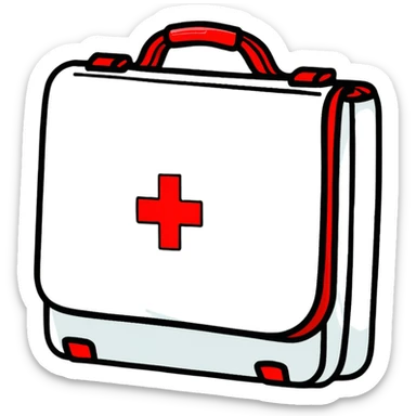 First aid kit with a red cross sticker