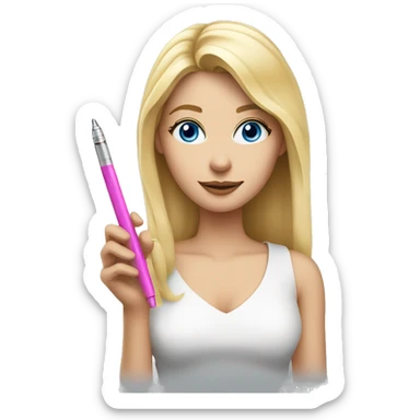 Pretty Blonde woman with blue eyes holding a pink weed pen  sticker