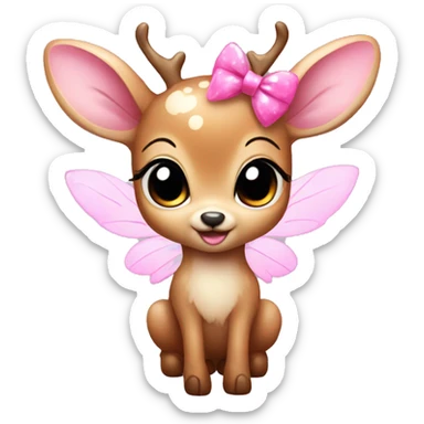 baby deer with fairy wings and a pink bow around its neck  sticker
