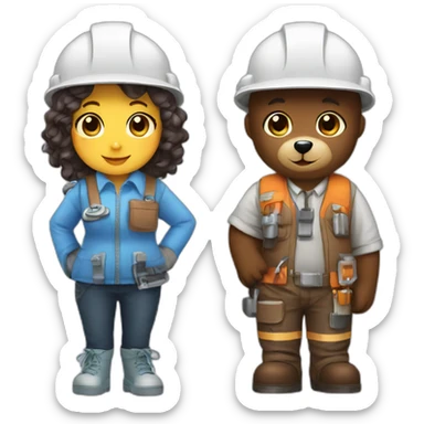 cute architect milk female bear & cute engineer mocha bear sticker