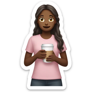 girl holding a light pink Bible in one hand and a coffee in the other hand sticker