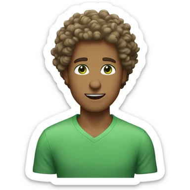 Tan guy with really, really curly hair and green eyes sticker