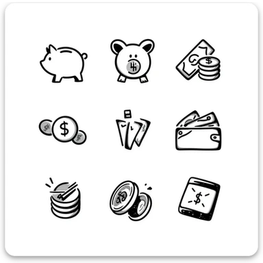 money, various interpretations, hand drawn doodle style sticker