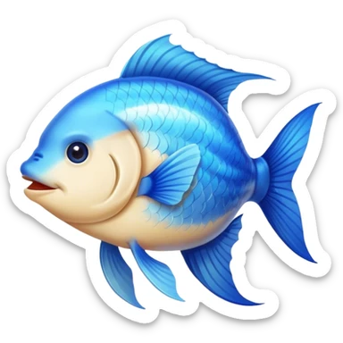 blue happy fish directly from side looking west sticker