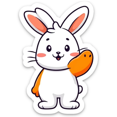 pastel blue bunny with cloud, blowing a kiss with sparkles sticker