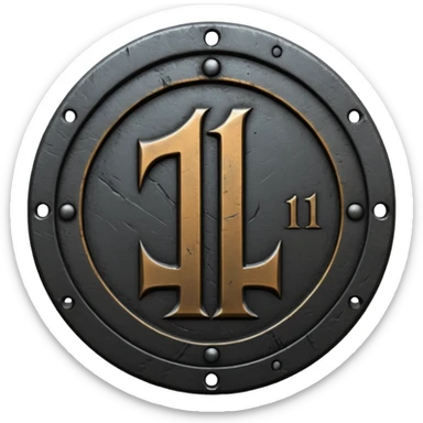 Minimal emoji, gothic metal coin made of black steel, engraved number 1 at the center, ancient industrial aesthetic, worn metal texture, no glow, no neon, flat emoji design, centered, transparent background sticker