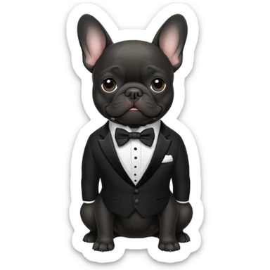 Black french bulldog wearing a tuxedo sticker