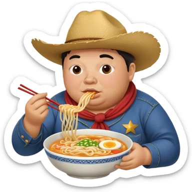 fat cowboy eating ramen slurping noodles sticker