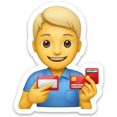 Create an emoji which is smiling, holding a credit card with pills sticker