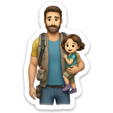 Tall-big-Geologist-man-carrying-toddler-girl sticker