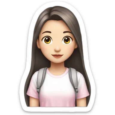 Japanese girl, 16, long hair, white T-shirt, pink miniskirt, with dove wings sticker