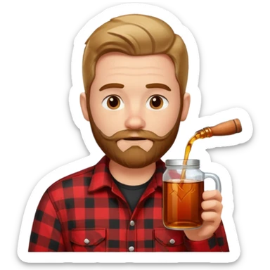 I want a Canadian lumberjack wearing a red and black plaid shirt drinking maple syrup sticker