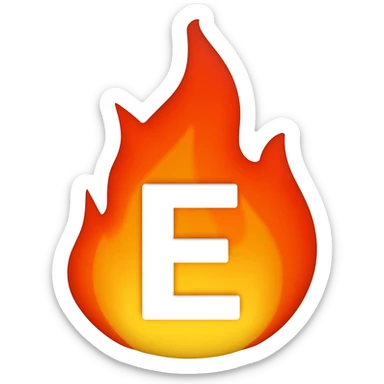 a flame with a white E in it sticker