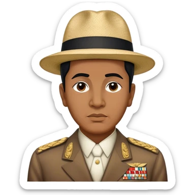 ​Cinematic Realistic Portrait of Sukarno, depicted in a lifelike, realistic style based on his iconic portrait, showcasing his thoughtful, charismatic expression in period attire, rendered with detailed textures and warm, evocative lighting that captures his pioneering spirit and national pride, sticker