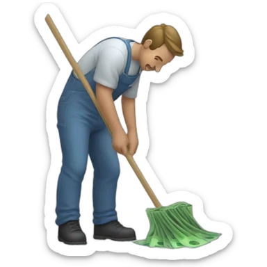 man cleaning money with rake sticker