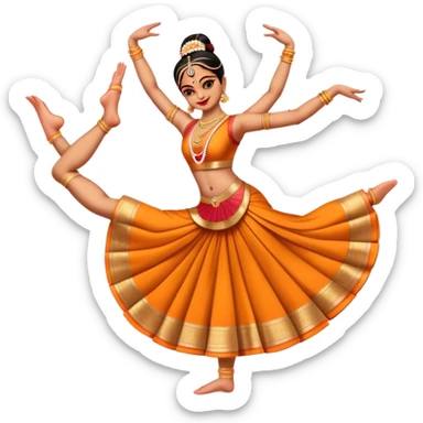 Cinematic Realistic Bharatanatyam Dance Emoji, depicted as an elegant classical Indian dance performance with graceful poses, intricate costumes, and expressive hand gestures, rendered with rich textures and warm dramatic lighting that captures its timeless beauty. sticker