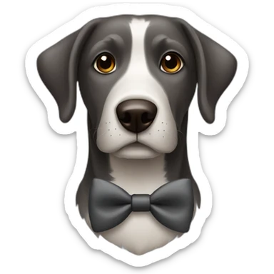 grayish black and brown dog with a bowtie sticker