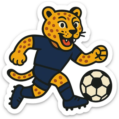 vibrant toon style leopard wearing a navy soccer uniform sticker
