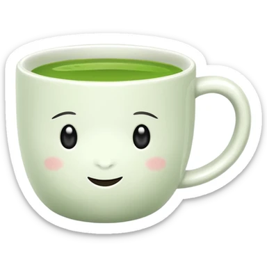 white ceramic tea cup with mattcha sticker