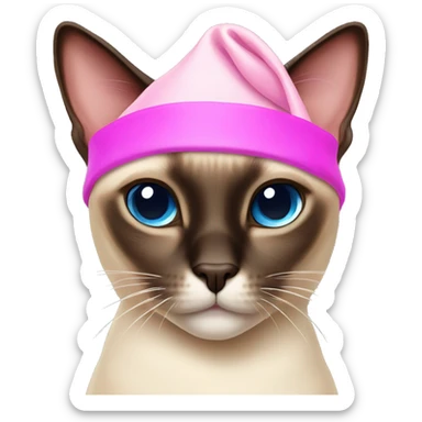 Siamese cat wearing pink Christmas hat sticker