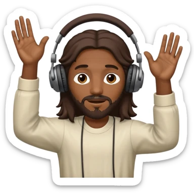 African American Jesus Christ wearing headphones listen to music with hands raised sticker