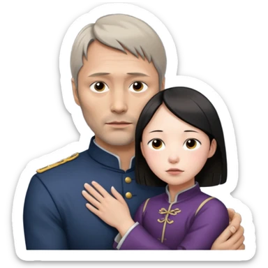 mads mikkelsen holds asian girl by the neck sticker